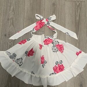 Vintage Floral Apron with Pink and Gray Accents